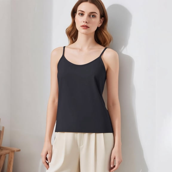 Womens Silk Camisole Spaghetti Strap Mulberry Silk Cami Tops Stretchable Real Knit Silk Tank Undershirt for Layerling Black XL