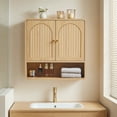 thumbnail image 6 of Wirrytor Modern Fluted Medicine Cabinet Storage, Wooden Bathroom Wall Cabinet with Hanging Rod Adjustable Shelf, Natural Oak, 6 of 9