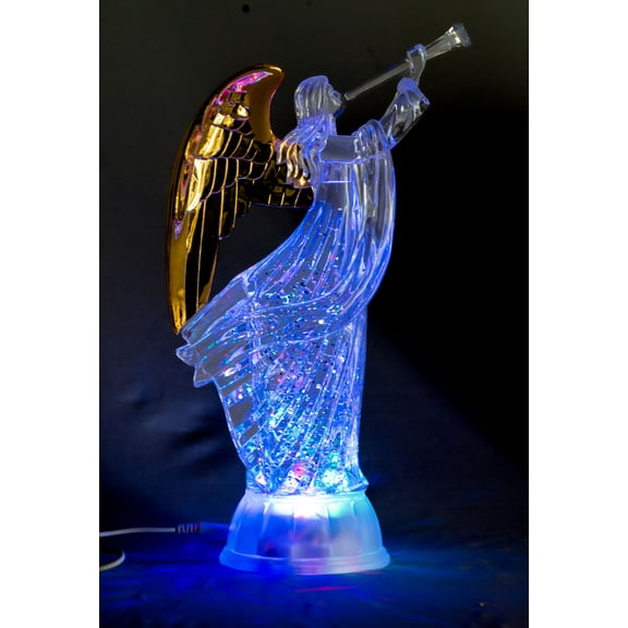 Electric-Led Light Up Figurine Swirling Glitter Lighted Sparkling Multi-Color Changing 12'' Trumpet Prayer Angel Statues Home Decorations Angels Wings Statue Christmas Ornaments Snow Globe