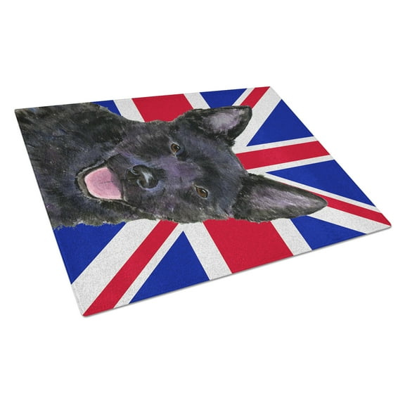 Caroline's Treasures Australian Kelpie with English Union Jack British Flag Glass Cutting Board Large Size