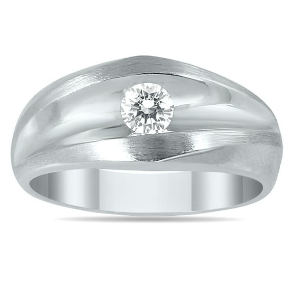 SZUL 1/2 Carat Men's Diamond Solitaire Ring in 10K White Gold (J-K-L Color, I2-I3 Clarity)