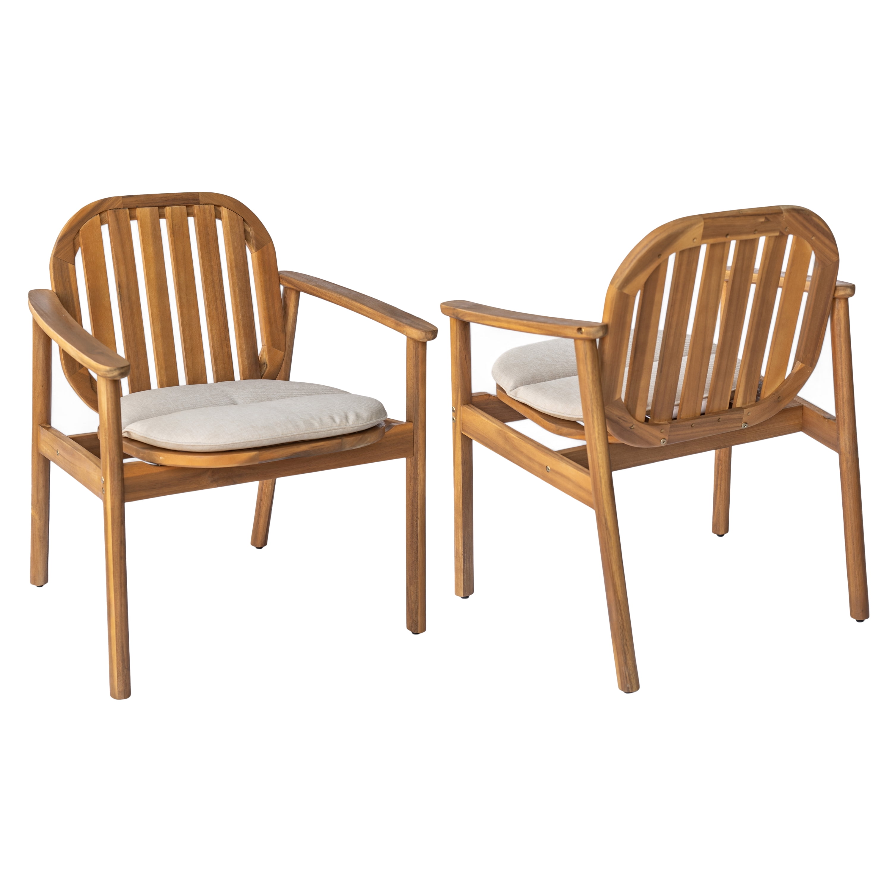 Outdoor Dining Chair Set of 2 with Acacia Wood Frame and Cushion, Patio Dining Chairs and Garden Seating with Beige Fabric, Teak and Beige
