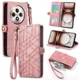 thumbnail image 1 of compatible Oppo Reno12 F 5G Case Zipper Wallet Geometry Lines Leather Phone Cover - Pink Newway CPDD, 1 of 5