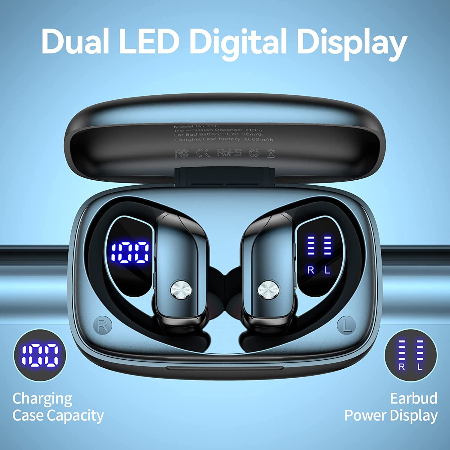 Wireless Earbuds for Samsung Galaxy S21 FE Bluetooth Headphones 48hrs Play Back Sport Earphones with LED Display Over-Ear Buds with Earhooks Built-in Mic