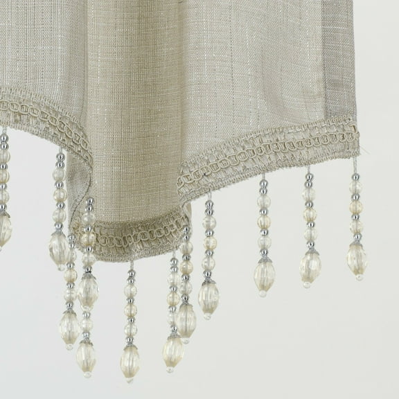 Kate Aurora Shimmery Sheer Ultra Chic Rod Pocket Beaded Window Valance - Tan