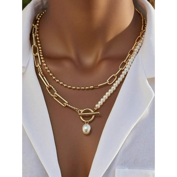 Fashion Long Pearl Chain Necklace, Vintage Style Personalized Pearl Clasp Necklace
