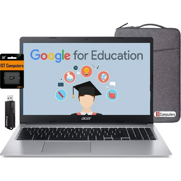 acer Chromebook 315 15.6" FHD (Intel Celeron N4500, 4GB RAM, 192GB Storage (64GB eMMC   128GB IST SD Card) Home & Student Laptop, Long Battery Life, Wi-Fi, Webcam, SD Card Reader, Chrome OS, Silver