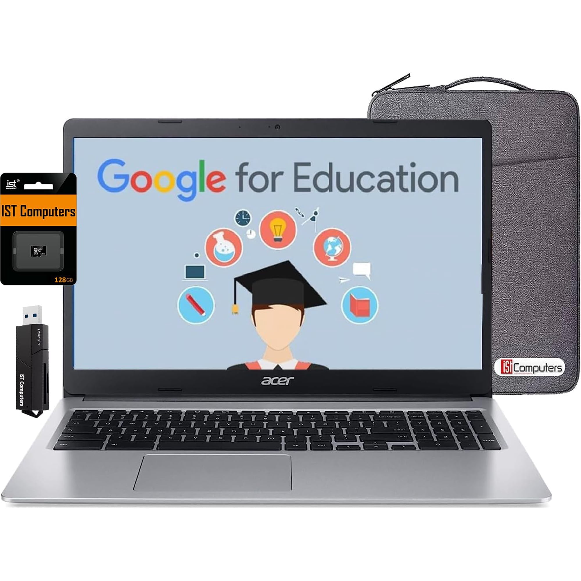 acer Chromebook 315 15.6" FHD (Intel Celeron N4500, 4GB RAM, 192GB Storage (64GB eMMC + 128GB IST SD Card) Home & Student Laptop, Long Battery Life, Wi-Fi, Webcam, SD Card Reader, Chrome OS, Silver