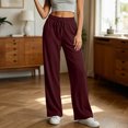 thumbnail image 2 of Women's Soft Fabric Straight Leg Pants with Pockets, Mid Elastic Waist Drawstring, Lightweight Comfortable, Casual Lounge Pants for Summer Beach Work, Womens Pants | UKHCCC,Wine L, 2 of 7