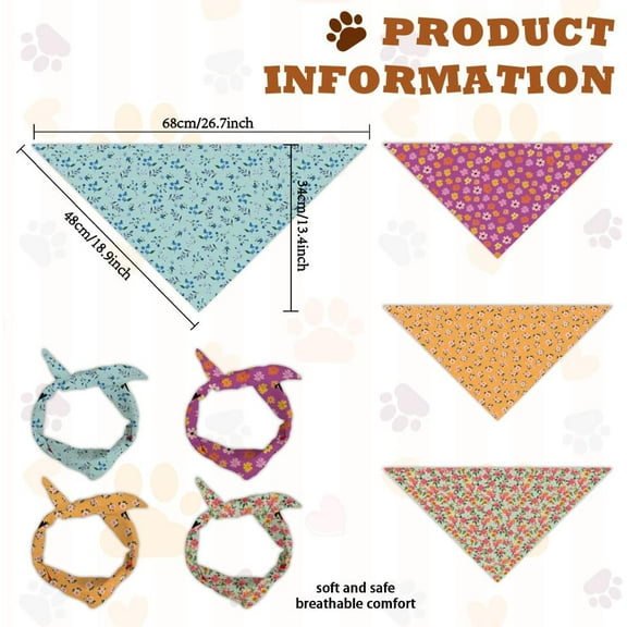4 Pcs Polyester Pet Bandana Botanical Flower Pattern Dog Scarf Washable Triangle Fabric Pet Bandana for Small Medium Large Dog and Cat Clothing Accessories Decorative