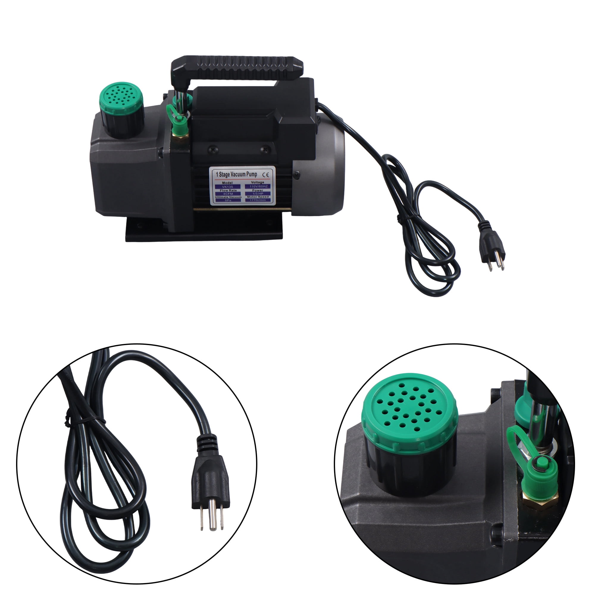 waltyotur Vacuum Pump 4CFM 1/3HP 3000 psi (20.7 MPa) Vacuum Pump Black
