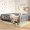 thumbnail image 3 of Bellemave Full Size Floor Bed with Bookshelf, Wood Montessori Beds with Slats and Safety Guardrail, Low Profile Queen Bed Frame with Fence, No Box Spring Needed (Gray), 3 of 8