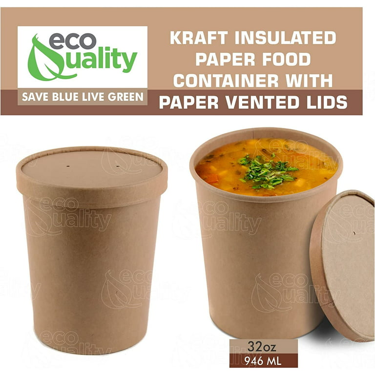 [200 Pack] 32 oz Disposable Kraft Paper Soup Containers with Vented LIDS -  Quart Ice Cream Containers, Frozen Yogurt Cups, Restaurant, Microwavable