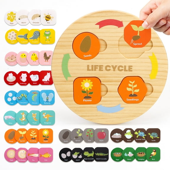 Woodtoe Life Cycle Toys for Kids, 12 Themes Montessori Preschool Science Center Materials, Wooden Learning & Educational Toys for Toddlers, Learning Game Travel Gift STEM Toys for Boys Girls Age 3-6