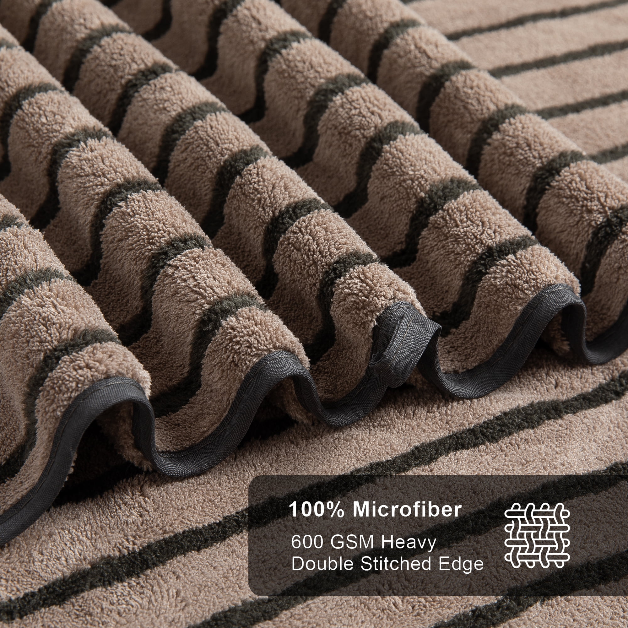 Jessy Home 8 Pcs Dark Brown Bicolor bar Stripe Large Bath Towels Set 2 Oversized Bathroom Towels, 2 Hand Towels, 4 Washcloths