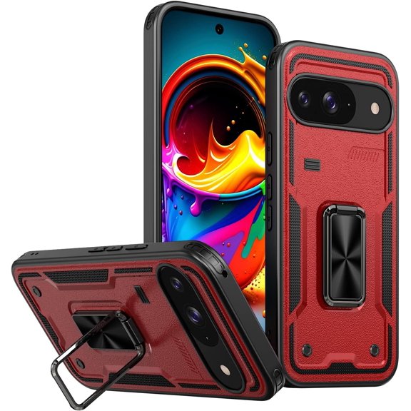 Case For Google Pixel 9 Pro XL,Military Grade  [Built-in Kickstand] Magnetic Ring Holder Heavy Duty TPU PC Shockproof Drop Protection Phone Case For Google Pixel 9 Pro XL,6.8" 2024 (Red)