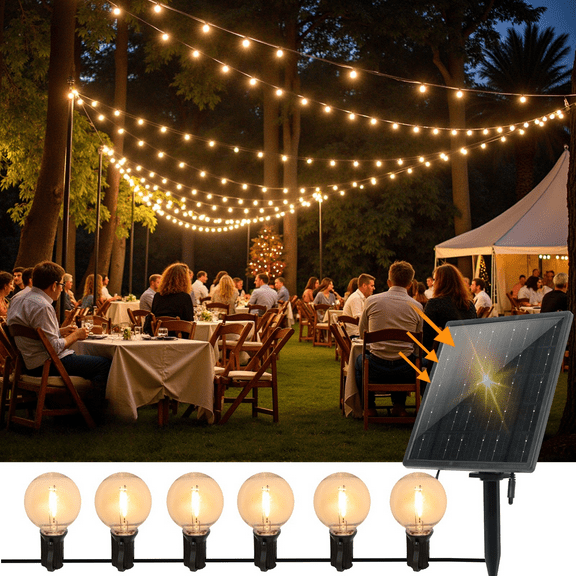 2 Pack, 4000mAh 100FT Solar String Lights Outdoor, Solar Powered USB, 50 Shatterproof G40 LED Bulbs, Dimmable, USB Charging Battery, Smart Auto On/Off, Waterproof, 8 Twinkle, Hanging Fairy Lights
