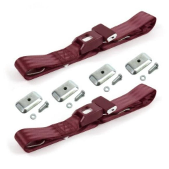 AMC Gremlin 1970-1979 Standard 2 Point Burgandy Lap Bucket Seat Belt Kit with Bracketry - 2 Belts