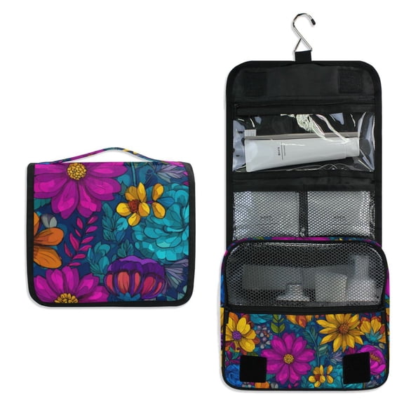 Travel Hanging Toiletry Bag Home Cosmetic Organizer Makeup Bag Colorful Wildflowers