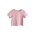 thumbnail image 2 of lulshou Kids T-Shirt Toddler Kids Boys Girls Fashion Cute Solid Color Soft Button Short Sleeve Bottom Top Summer Tops Purple, 2 of 6