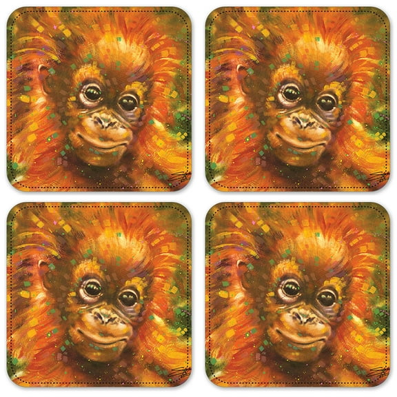 Vinyl Drink Coasters - Set of 4 - Baby Orangutan