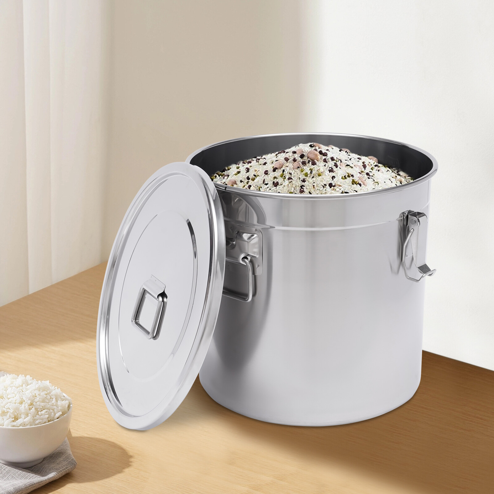 33L Stainless Steel Storage Bucket with Airtight Lid, Food-Grade