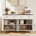 thumbnail image 3 of Hassch Sideboard Buffet Cabinet, 59 inch Accent Storage Cabinet with 2 Drawers and 4 Doors, Coffee Bar Cabinet, Credenza for Kitchen, Entryway, Dining Room, Living Room, White & Walnut, 3 of 11