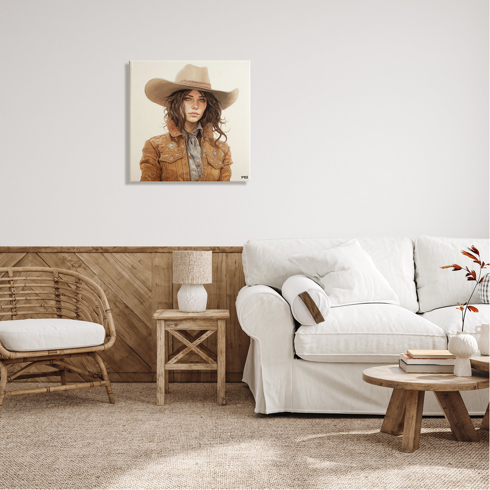 Stupell Industries Boho Cowgirl on Beige Abstract Painting Gallery Wrapped Canvas Art Print Wall Art, 24 x 24