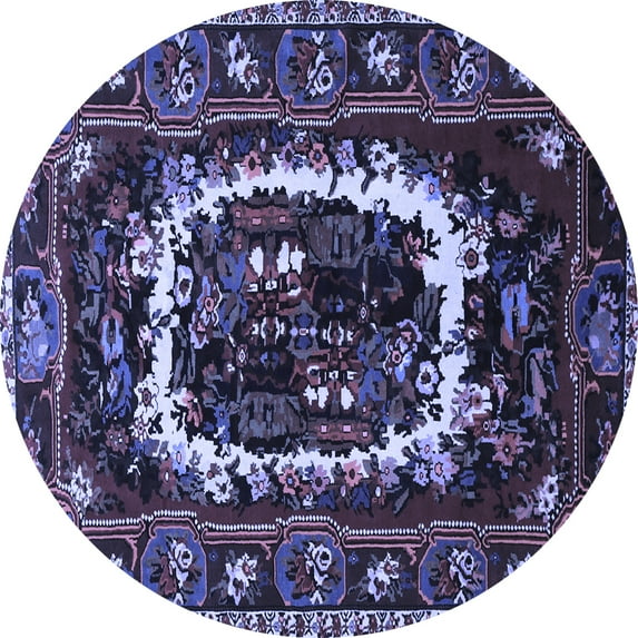 Ahgly Company Machine Washable Indoor Round Persian Blue Traditional Area Rugs, 8' Round