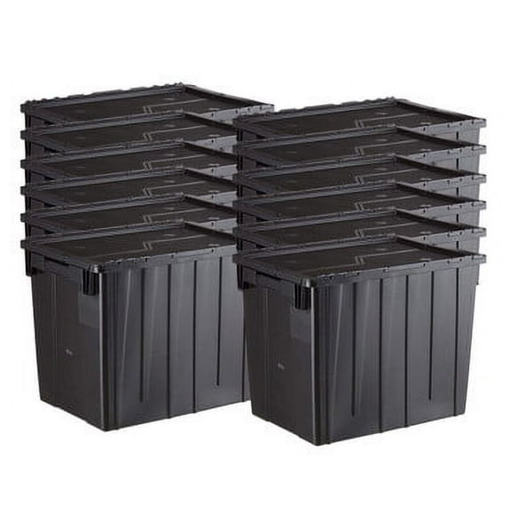 CP 22" x 15" x 17" Large Stackable Black Chafer Tote with Attached Lid (12-Pack) - Efficient Storage & Transport