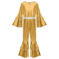 thumbnail image 6 of iiniim Womens Shiny Dance Jumpsuit Flare Sleeve Unitard Outfit Disco Club Party Gold XL, 6 of 7