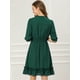 thumbnail image 5 of Vestido Corto de Gasa con Dobladillo con volantes y Manga 3/4 para Mujer Allegra K Verde oscuro XS, 5 of 6