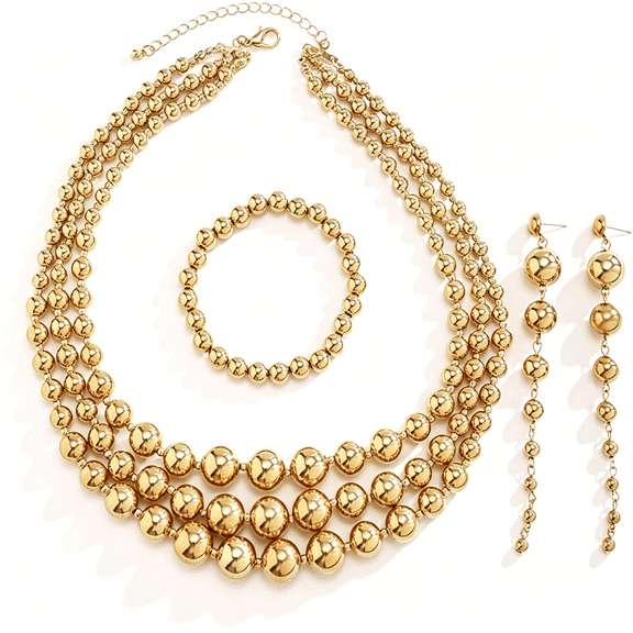 DESIGNICE Gold-Plated Beaded Jewelry Set Chunky Multi Strands Choker Necklace Bracelet Earrings Set for Women Gold Costume Jewelry for Women