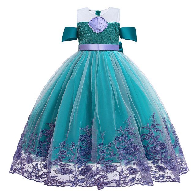 Ariel-vestido de baile de lujo de La Sirenita para niñas, traje de fiesta de tul en capas, disfraz de princesa rosa Fivean unisex