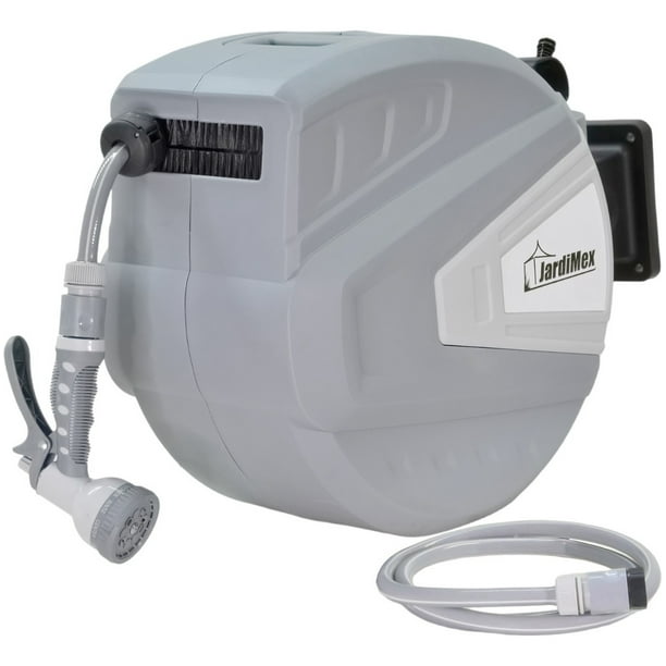 Carrete con Manguera Retractil Jardimex Automatico Uso Rudo 30 M