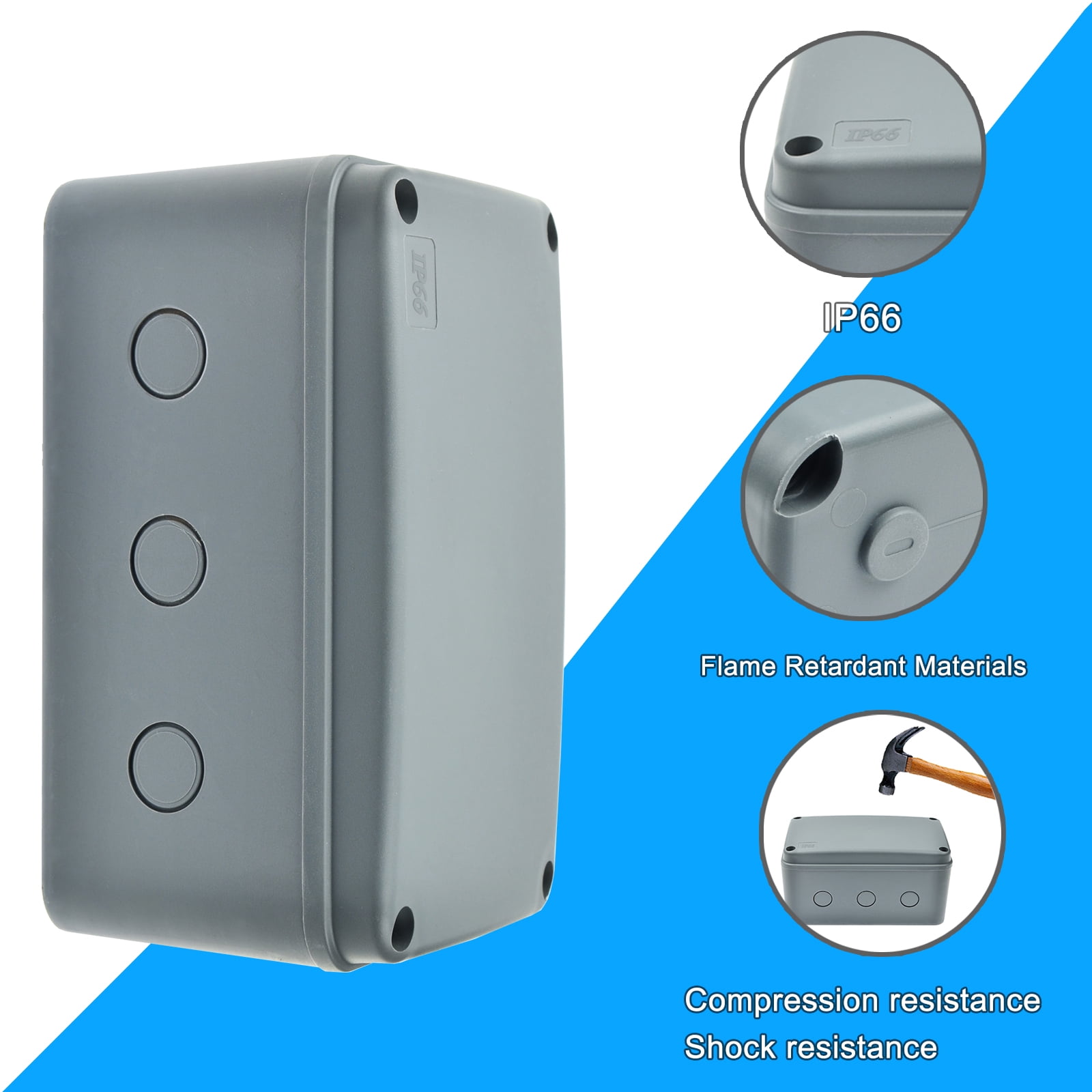GREENCYCLE 5PK Junction Box ABS Plastic Dustproof Waterproof IP66 External Universal Electrical Project Enclosure Grey 7 1/8” x 4 1/2 ”x 4“ inch（181x111x100 mm） fit 20mm Cable Gland for Outdoor Use