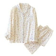 thumbnail image 2 of QSXADF Women Pajama Set Long Sleeve Button Down Sleepwear Graphic Cotton Double Gauze Button Front Long Sleeve Pajama Set Cardigan Style Women's Homewear Fall Winter Clothing Set, 2 of 6