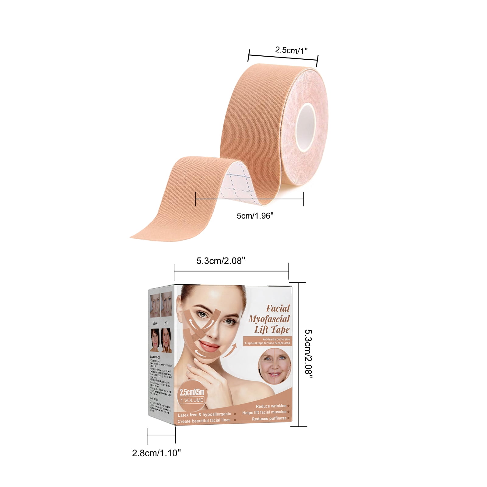 Alvantor Anti-Sagging Myofascial Facial Lift Tape for Chin and V-Support, Hypoallergenic 2.5cm x 5m
