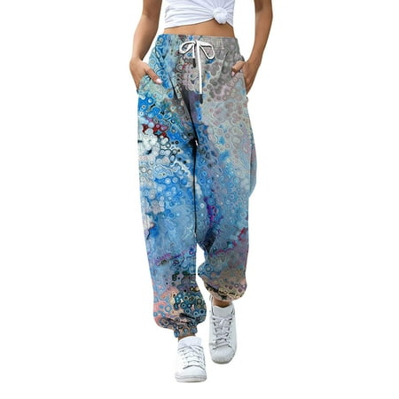 

Larisalt Womens Pants Dressy Casual Women s Comfy Pajama Pants Casual Drawstring Palazzo Lounge Wide Leg Pants Blue XL
