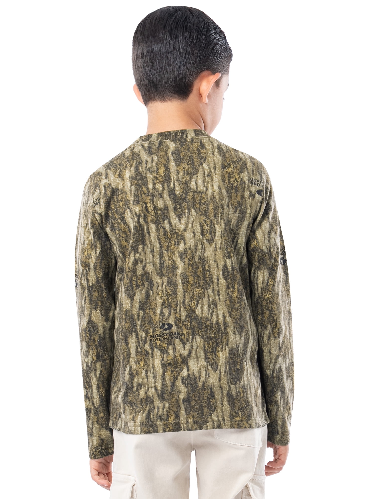 Mossy Oak Youth Long Sleeve Hunting T-Shirt, Bottomland Camouflage, Sizes XS-XL