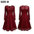 thumbnail image 2 of Laklulu Vestido de cóctel formal con cuello en V y manga larga con encaje floral vintage para mujer, falda larga de temperamento,claret,M, 2 of 5