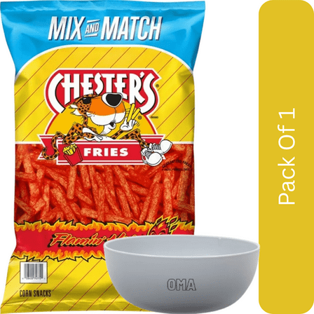 Chester’s Fries Flamin’ Hot Corn & Potato Snacks, 13.5 oz-With Olive White Bowl By OMA
