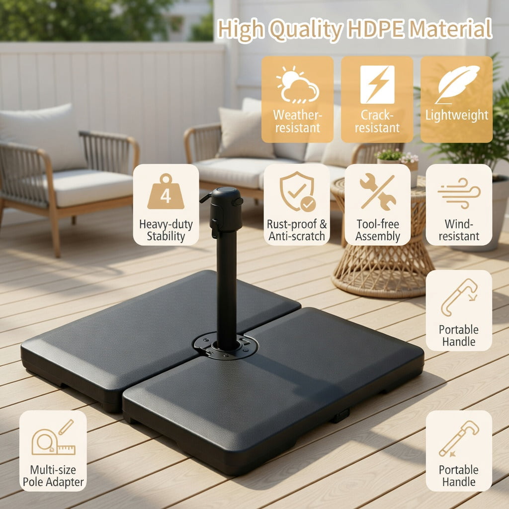 Resenkos Outdoor Umbrella Base, 4 Pieces 13L Cantilever Offset Patio Umbrella Base with Easy-Fill Spouts, Black