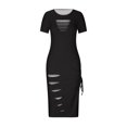 thumbnail image 3 of QIPOPIQ Robes pour Femmes Longue Robe Fluide à Volants Manches Courtes Tendance Col Rond Trou Robe d'Été Décontractée Robes Aguichant Jupe Longue 2023 Offres, 3 of 5