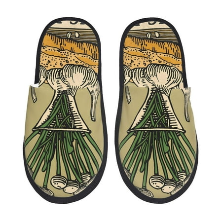 Balery Vintage Garlic Bread Illustration Slient Indoor Furry Fleece Comfort House Shoes Soft Non-Slip Home Shoes Cotton slippers House Slippers-- Large