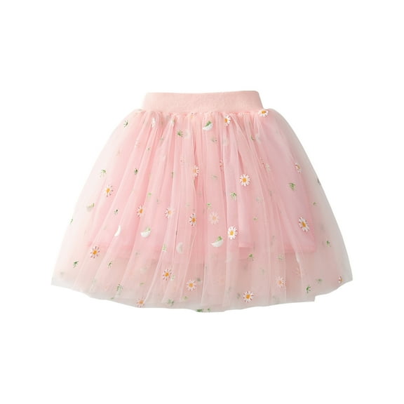 AKAFMK Baby Girl's Rainbows Tutu Skirt,Tulle Princess Ballet Dress,Toddler Girls Cute Party Dance Costume Solid Color Net Yarn Crimping Daisy Embroidery Tulle Skirt