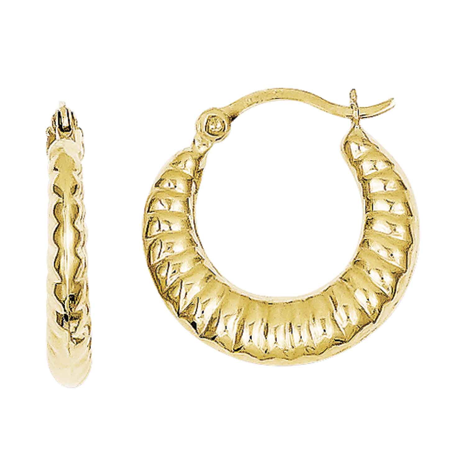 Primal Gold 10 Karat Yellow Gold Scalloped Hollow Hoop Earrings