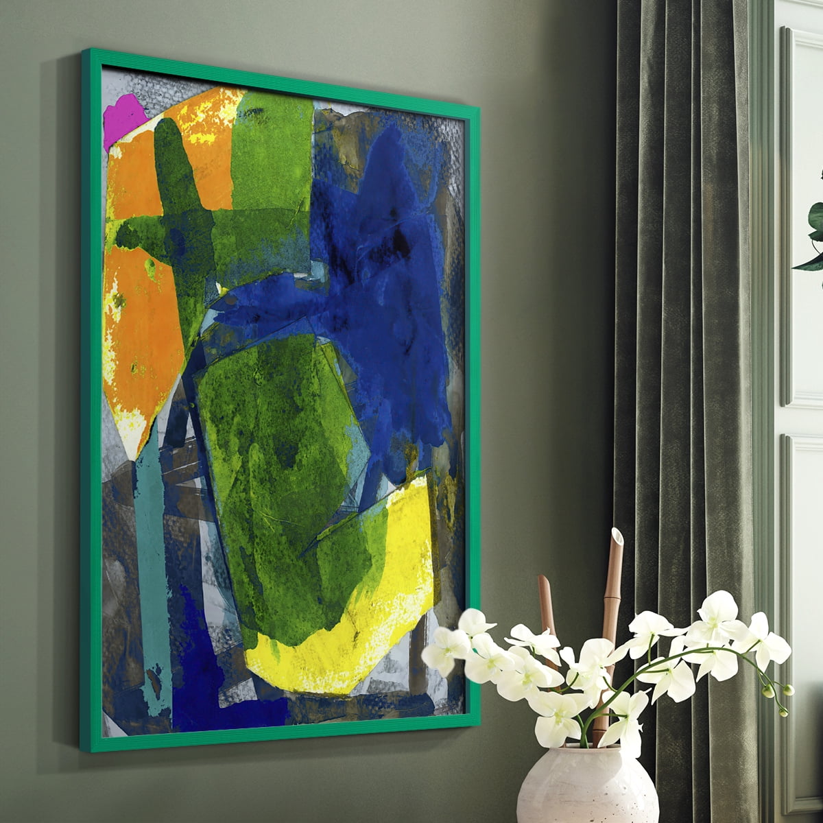 Brights Strokes I Framed Print in Green Solid Wood Framed Print No Nail Hanging