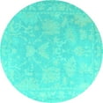 thumbnail image 1 of Ahgly Company Indoor Round Oriental Turquoise Blue Traditional Area Rugs, 7' Round, 1 of 4