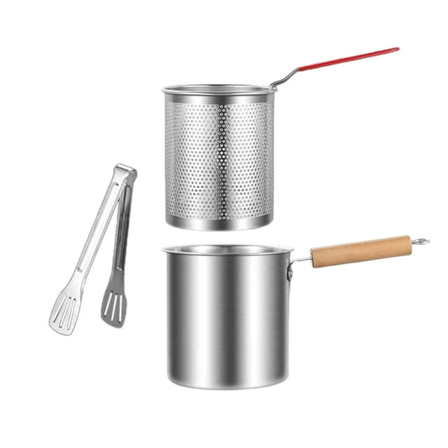 Olla freidora con cesta coladora Herramienta de cocina Resistente Práctica 3L Freidora profunda con pinzas